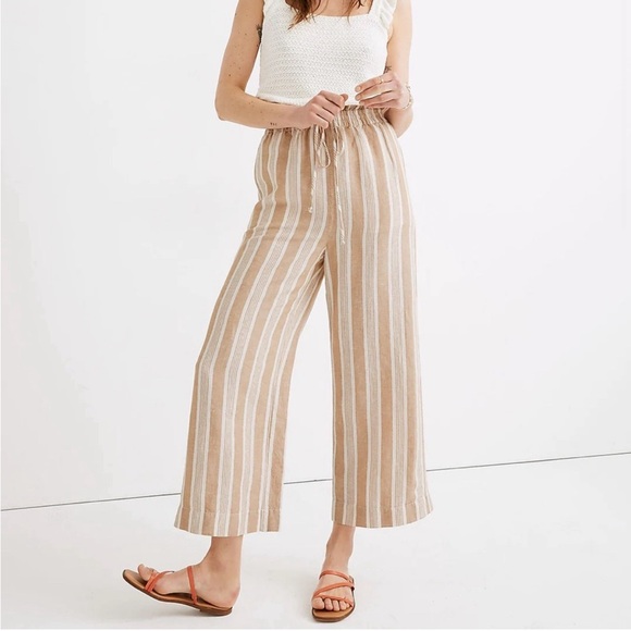 Madewell Womens Flowy Pants Tan White Stripe Linen Blend Pockets Plus XXL - Picture 2 of 6